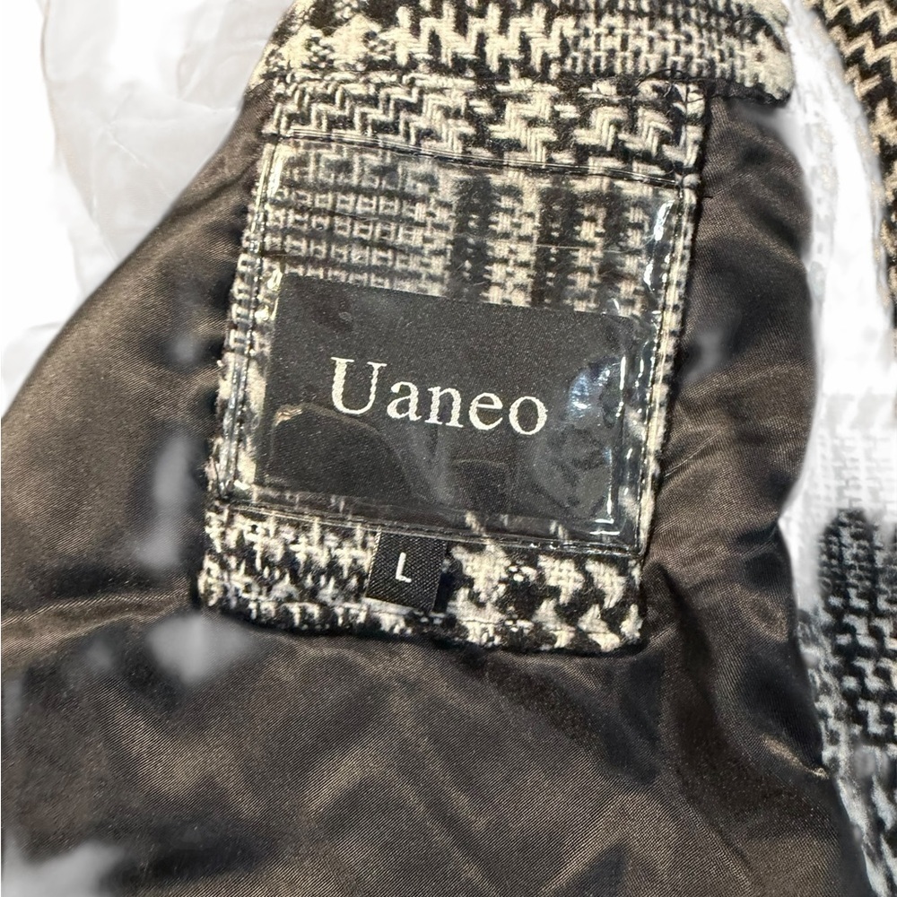 UANEO Wool Blend Black and White Plaid Blazer Coat Sz Lrg (unisex) - Picture 14 of 15